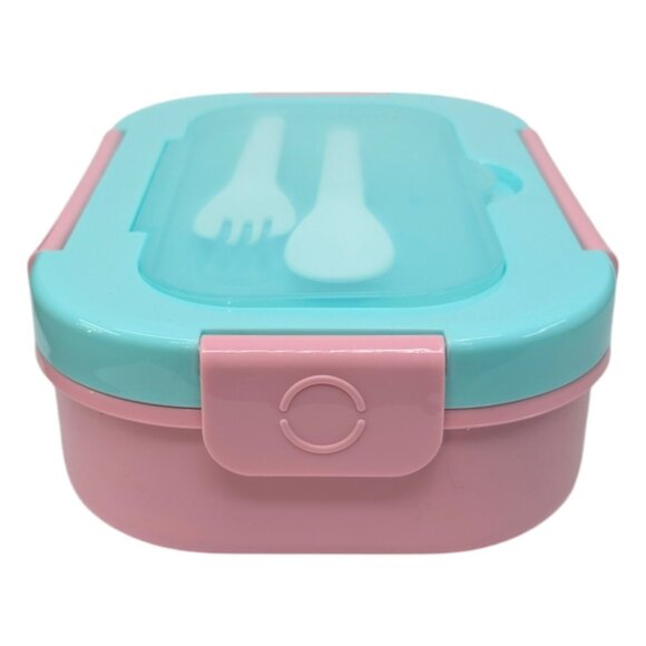 Bento Box Leak Proof Lunch Container Pink Green w/ Lid Fork Spoon 4 Compartment - Picture 13 of 15